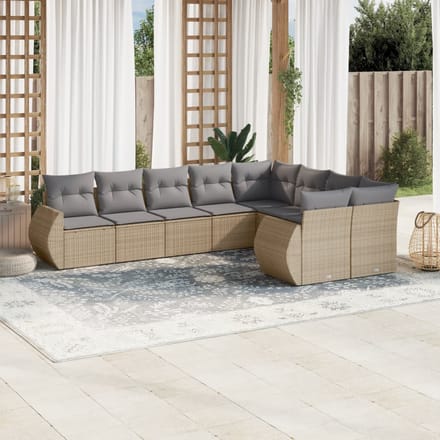 vidaXL 9-delige Loungeset met kussens poly rattan beige