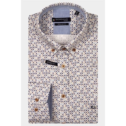 Giordano Overhemd Ivy Allover Dot Pattern Satin Stretch Button Down Navy-Multi / male