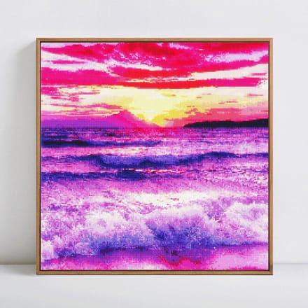 Peinture diamant paysage de mer, broderie complète ronde avec coucher de soleil, image en strass 30x30 multi