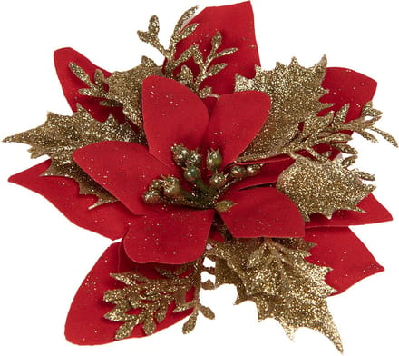 Clayre & Eef Kunstplant Kerstster Ø 14x5 cm Rood Goudkleurig Kunststof
