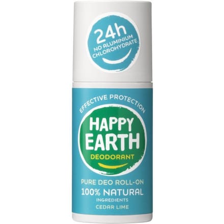 Happy Earth Deodorant Roller Cedar Lime - 100% Natuurlijk - 24 uur Bescherming - Aluminiumvrij - Alcoholvrij - 75mL