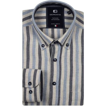 Giordano Overhemd Brando Soft Mélange Flanel Stripe Herringbone Navy / male