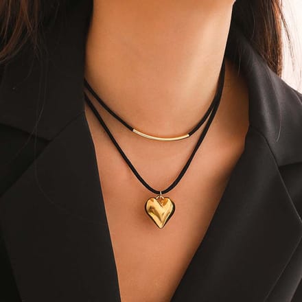 Jomide Ketting/Choker Zwart Hart - Goudkleurig