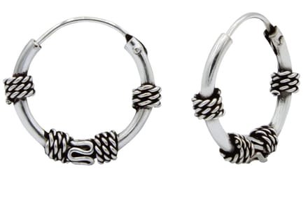 Joy|S - Zilveren Bali oorringen - 12 mm - geoxideerd