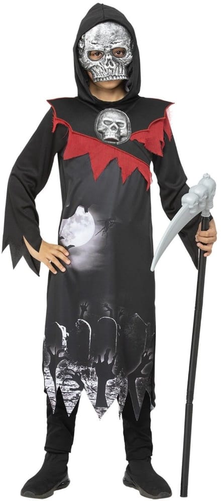 Smiffys - Deluxe Grim Reaper Kinder Kostuum - Kids tm 6 jaar - Zwart