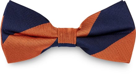 Marineblauwe & Oranje Gestreepte Zijden Vlinderdas