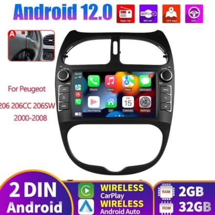 Autoradio -7 inch, 2+64 GB, Android 13 - met CarPlay- en Android Auto-functionaliteit + AHD-camera - geschikt voor Peugeot 206-modellen uit 2000-2008