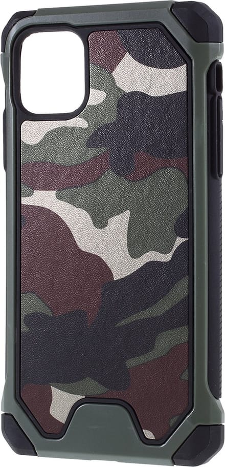 Peachy Camouflage Leger Hybride Lederen TPU Polycarbonaat geschikt voor iPhone 11 Pro Max Hoesje Case - Groen