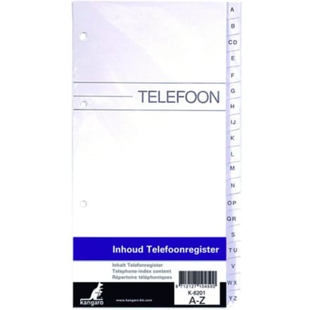 Kangaro telefoonregister - inhoud - alfabet A-Z - 4-rings