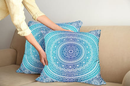 ABAKUHAUS Etnische kussensloopset (2 stuks), meditatiethema, 50 cm, lichtblauw