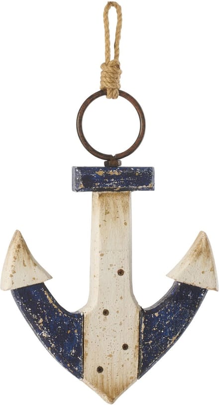 J-Line decoratie Anker - hout - blauw/wit - small