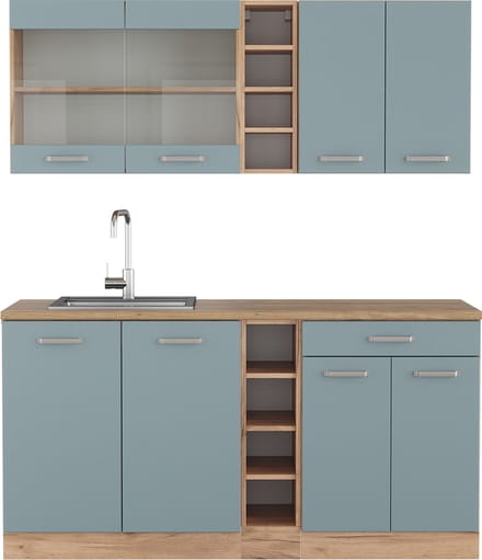Vicco R-Line Eenpersoonskeuken – 160 cm, WB Eik Blauw-grijs/gouden eik