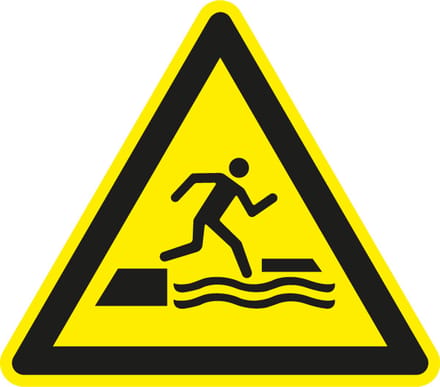 Gevaar om in het water te vallen bij op- afstappen sticker - ISO 7010 - W068 150 mm