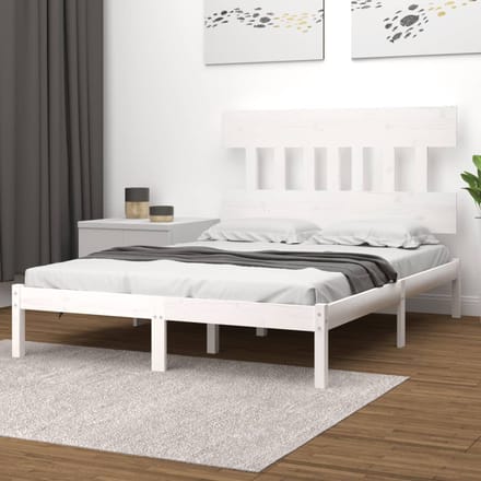 vidaXL - Bedframe - massief - hout - wit - 200x200 - cm
