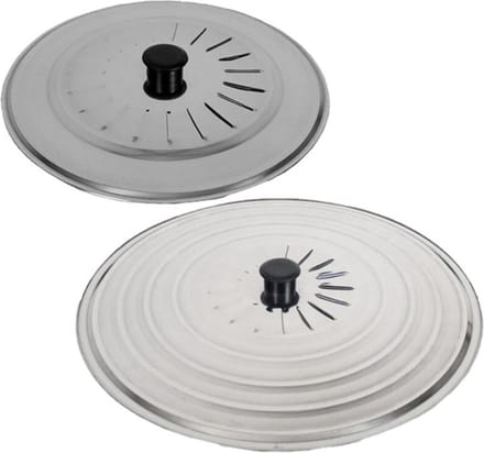 Gerimport Set 2x stuks universele spatdeksels - pannendeksels - rvs - met stoomuitlaat - Dia 28 en 34 cm
