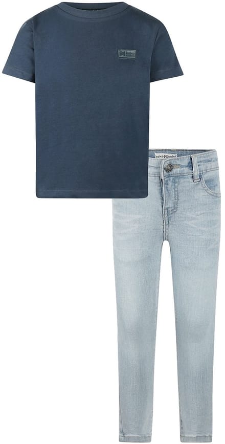 Koko Noko - Kledingset - Basic Collection - Bio Cotton - Blue jeans - Shirt korte mouw Navy - Maat 140