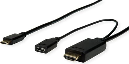 ROLINE USB type C - HDMI + USB C (PD) adapterkabel, M/M +F, 2 m