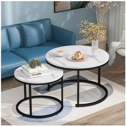Ronde salontafel Set van 2 salontafels Woonkamer Ronde in elkaar passende bijzettafel 2 Ronde bijzettafel(Eik)