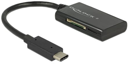 DeLOCK USB Cardreader met USB-C connector en 4 kaartsleuven - 2x Micro SD + 2x SD (o.a. SD 3.0/UHS-I) - USB3.0