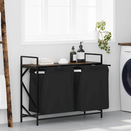 vidaXL - Wasmand - 2 - vakken - met - plank - gerookt - eikenkleurig