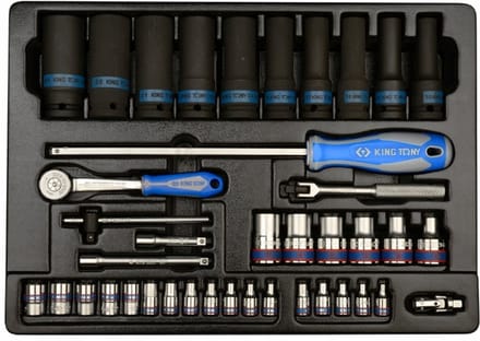 King Tony 40-delige doppenset 1/4" & 1/2" - maten 4-13 mm, E4-E20