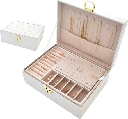 Sieradendoos met slot wit CARA DIAMANT COMPACT Galeara design® - dames - Sieradendoosje - Sieradenopbergdoos