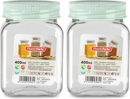 PlasticForte Voorraadpot/bewaarpot - 2x - 400 ml - kunststof - mint groen - B7 x H11 cm