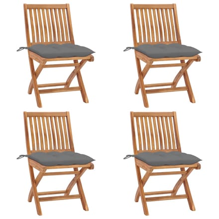 vidaXL - Opklapbare - stoelen - met - kussens, - 4 - stuks, - massief - teakhout