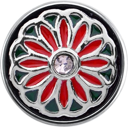 Quiges - Dames Click Button Drukknoop 18mm Zirkonia Bloem Groen met Rood - EBCM258