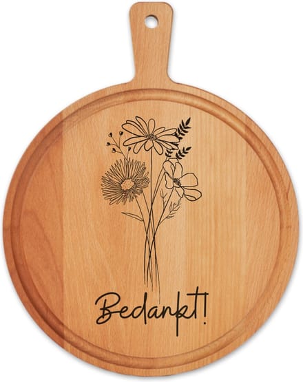 Bedankt! Borrelplank JM Woods Borrelplank - 30 cm - Serveerplank - Hapjesplank - Kaasplank - Pensioen - Afscheid - Cadeau tip!