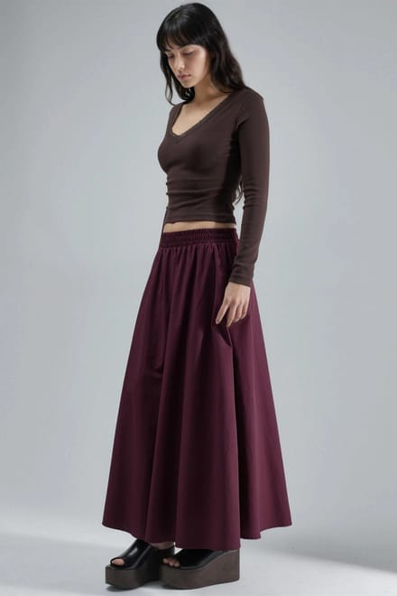 Elastische Taille Midi Rok met Zakken