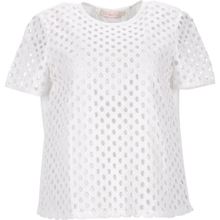 Tory Burch T-shirt met oogjes aan de voorkant in wit katoen