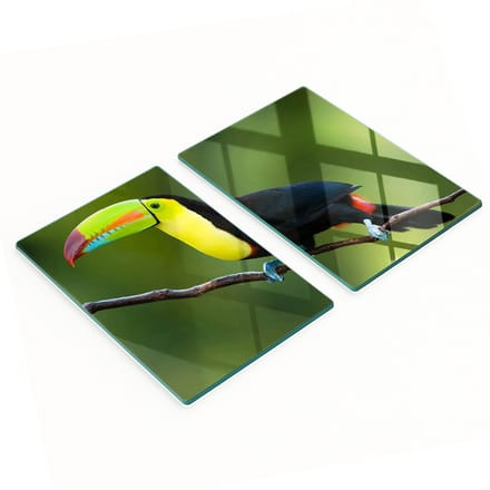 Set van snijplanken van gehard glas met toekanafbeeldingen, 2x40x52 cm