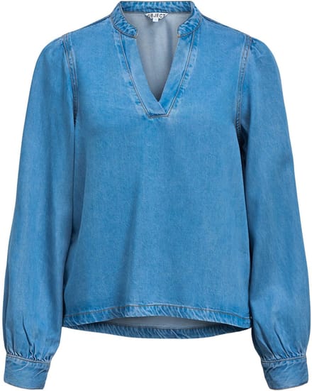 Object Objframe V-neck Re Denim Top Tops & T-shirts Dames - Shirt - Blauw - Maat 42