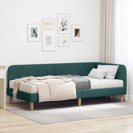 vidaXL - Hoek - Bed - Frame - Donkergroen - 90 - x - 200 - cm - Stof