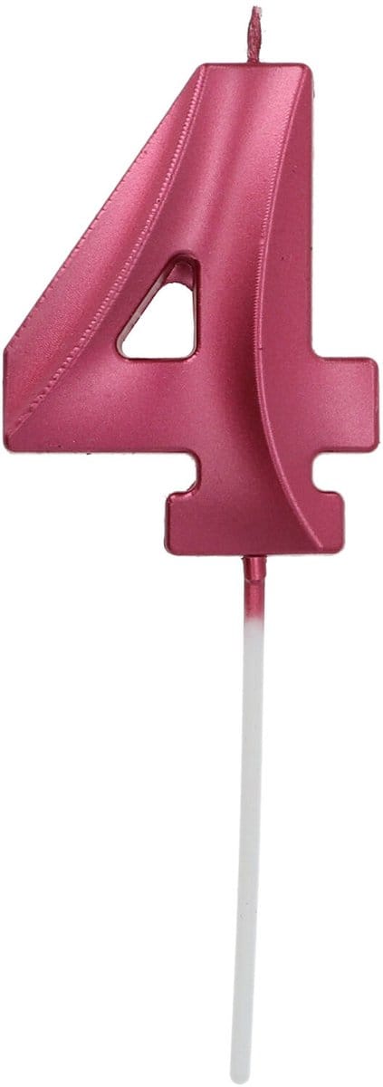Folat - Kaars cijfer 4 glamour roze metallic 7 cm