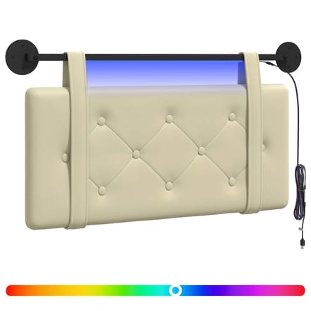 vidaXL - Hangend - hoofdbord - Met - LED-verlichting - Crèmekleurig - Kunstleer