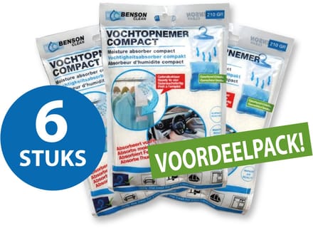 Benson clean vochtopnemer compact - 210 gram - 6 stuks - met hanger - geurloos