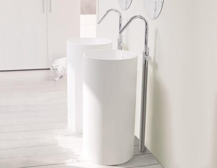 Vrijstaand Solid Surface Wastafel Tube ø45x90cm mat wit - zonder kraangat