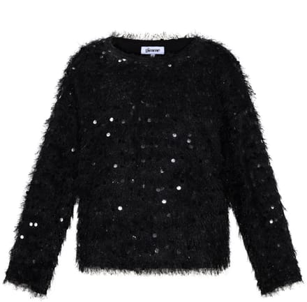 Comfortabele Geweven Polyester Dames Top met Lange Mouwen en Pailletten - Zwart - Maat S