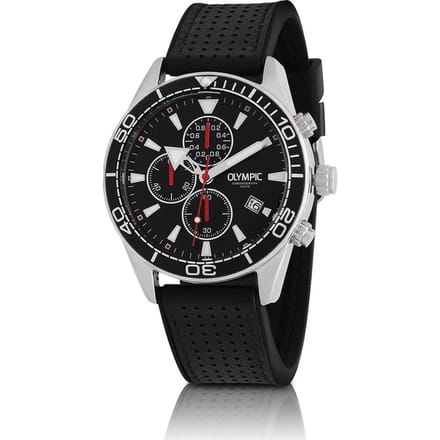 Olympic OL72HSL074 ADAM Horloge - Staal - Leer - Zwart