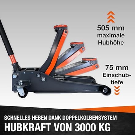 4T Extra Flakke Trolley Jack 3000 kg - Hydraulische Dubbel Piston