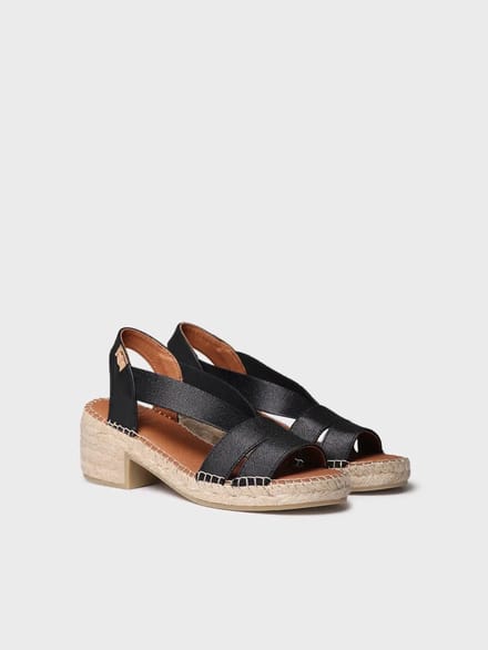 Dames espadrille met brede hak en metallic elastiek | DAMES