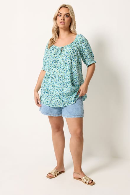 Yours Blauwe Top Met Bloemenprint Size 42