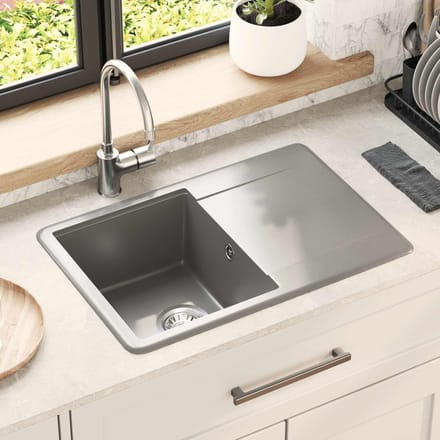 vidaXL - Wasbak - 80% - Kwarts - en - 20% - Hars - 670 - x - 460 - mm - Grijs