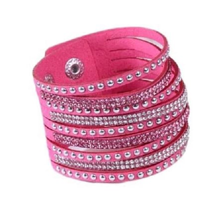 BY-ST6 Kinderarmband roze kunstleer met glitters voor meisjes!