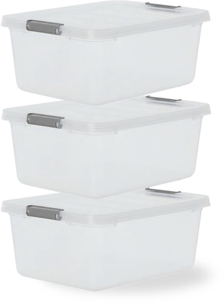 IRIS Storage Opbergbox met Clips - 12.5L - Stapelbaar - Kunststof - Transparant/Grijs - Set van 3