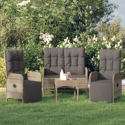 vidaXL - 3-delige - Tuinset - met - kussens - poly - rattan - grijs
