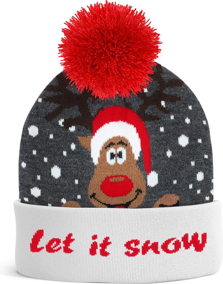 JAP Kerstmuts - Kerst beanie voor volwassenen en kinderen - Rudolf het rendier muts - Let it Snow - Rood