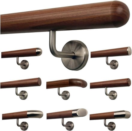 Houten Trapleuning - Leuning Hout Walnoot - Veilig Traplopen - Gefreesd Halfrond Eindstuk - 180 cm - Walnoot